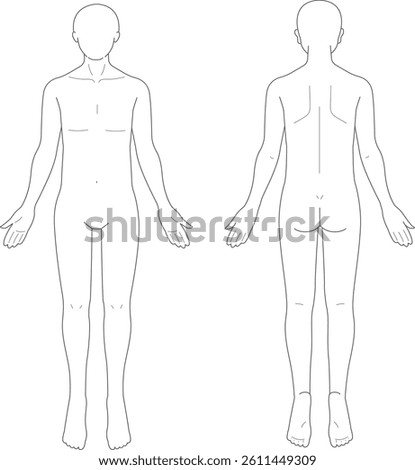 The front and back view of a man's body.
