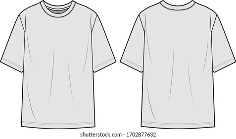 Front and back view of a men's T-shirt. Vector sketch T-shirt