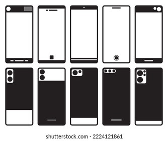 Front and back view modern smartphone concept in black and white.