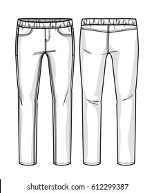 Front and back view of pants with elastic band for further product development