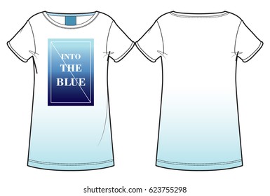 Front and back view of a printed women's T-shirt 