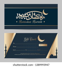 Vista frontal y posterior de la tarjeta de regalo Ramadan Kareem para el concepto de celebración del festival.