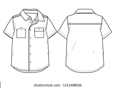 Front and back view of a short-sleeved summer shirt