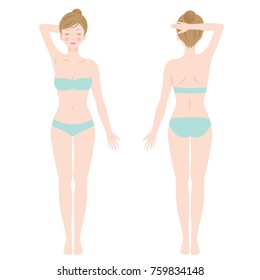front and back view of standing female in underwear