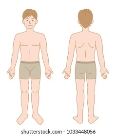 front and back view of standing male body. Isolated illustration on white background