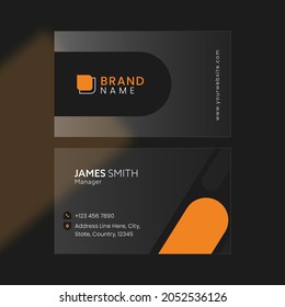 Front And Back View Of Transparent Business Card On Black Background.