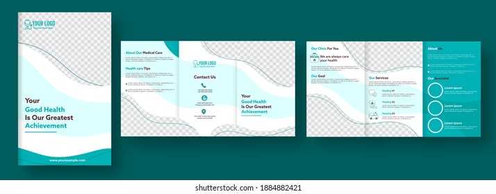 Front And Back View Of Tri-Fold Brochure Template Or Pamphlet Design For Healthcare.