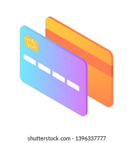 Front and back views of bank cards. Isometric style template