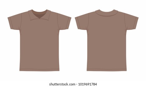 Front and back views of men's brown t-shirt on white background