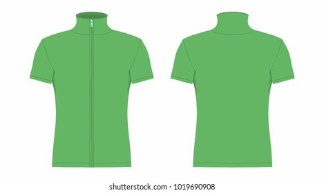 Front and back views of men's green t-shirt on white background