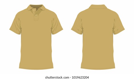 
Front and back views of men's mustard t-shirt on white background