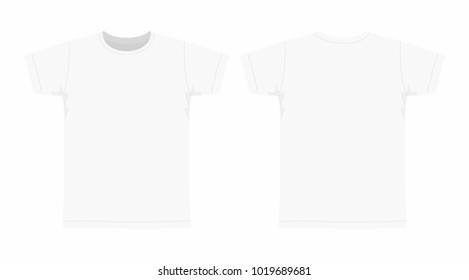 Front and back views of men's white t-shirt on white background