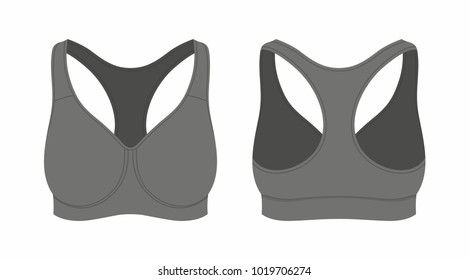 Front and back views of women's black sport bra on white background