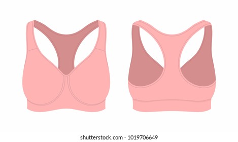 Front and back views of women's pink sport bra on white background