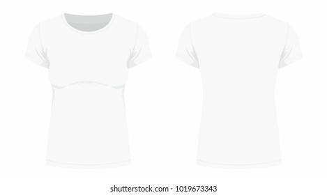 Front and back views of women's white t-shirt on white background