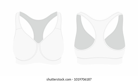 
Front and back views of women's white sport bra on white background