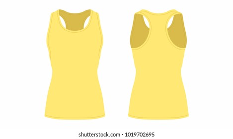 
Front and back views of women's yellow t-shirt on white background
