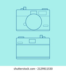 Front and back of vintage camera outline in isolated icon symbol 