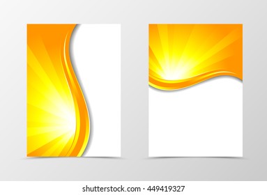 Front and back wave flyer template design. Abstract template in orange color with red line. Vector illustration
