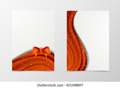 Front and back wave flyer template design. Abstract template in red color with gift ribbon and white stars. Vector illustration
