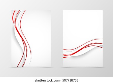 Front and back wave flyer template design. Abstract template with white and red lines in minimalistic style. Vector illustration
