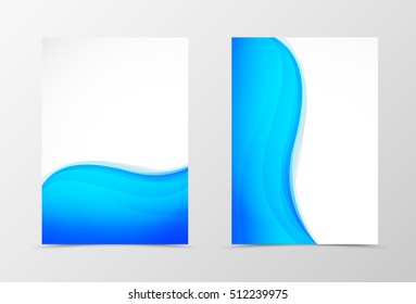 Front and back wave flyer template design. Abstract template with blue lines in soft style. Vector illustration