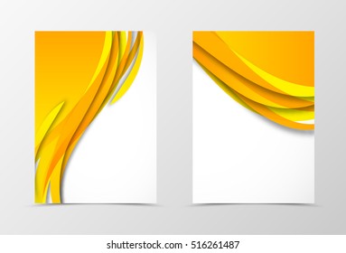 Front and back wave flyer template design. Abstract template with orange lines in bright style. Vector illustration