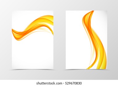 Front and back wave flyer template design. Abstract template with orange smokes in soft style. Vector illustration