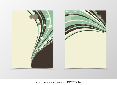 Front and back wavy flyer template design. Abstract template with green lines and transparent circles in smooth style. Vector illustration