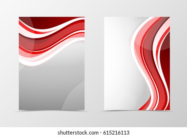Front and back wavy flyer template design. Abstract template with red lines in dynamic style. Vector illustration