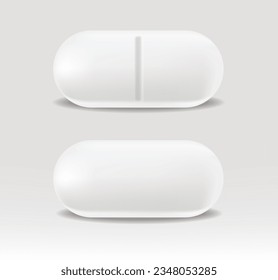 front and back white long pill vector illustration on white background.