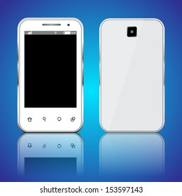Front and back of a white smartphone 