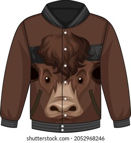 Front of bomber jacket with bull face pattern illustration