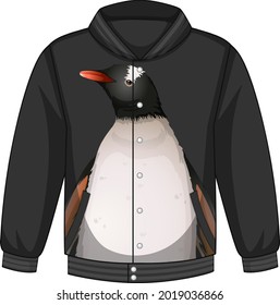 Front of bomber jacket with penguin pattern illustration