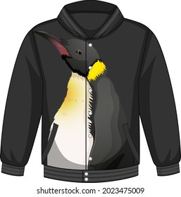 Front of bomber jacket with penguin pattern illustration