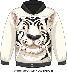 Front of bomber jacket with white tiger pattern illustration