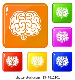 Front brain icons set collection vector 6 color isolated on white background