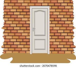 Front Brick Wall door Illustration of wood entrance vector Cartoon House outside Bricks