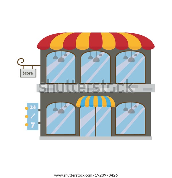Front building of the store. Vector\
illustration flat cartoon style, shop facade\
landscape.