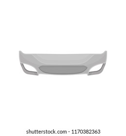 Front bumper of vehicle. Metal horizontal bar. Part of car. Flat vector element for advertising banner, poster or flyer of auto garage