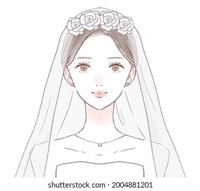 The front and bust-up of the bride. On a white background.