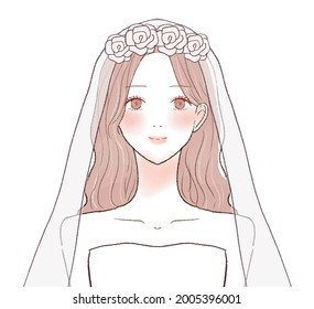 The front and bust-up of the bride. On a white background.