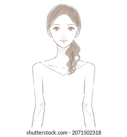 Front and bust-up of a woman. Skin care image. On white background.