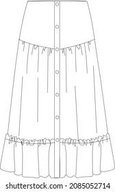 front button long frill dress