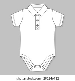 front button placket collar baby bodysuit flat sketch template isolated on grey background