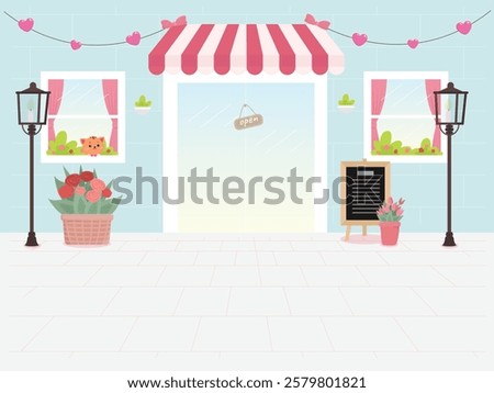 front cafe shop space soft sweet cartoon illustration background design