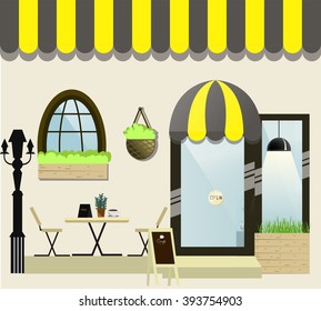 Front Cafe Shop, Vector Illustration 