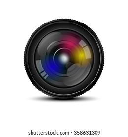 front of camera lens on white background. Vector illustration.
