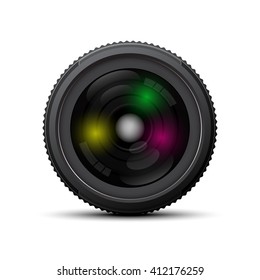 front of camera lens on white background. Vector illustration.