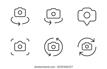 Front camera switch from front to back camera outline flat icon for apps icon vector on white background. camera related icons set. Editable Stroke. Line, Solid, Flat Line, Vector